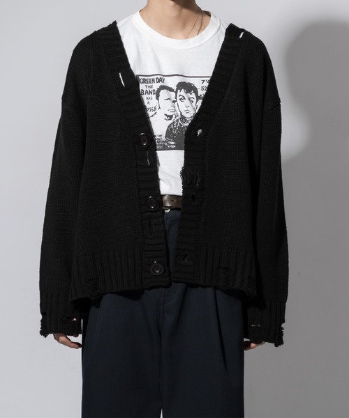 セール】【Oversized damage cardigan】/オーバーサイズダメージ  