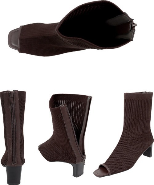 KOBE LETTUCE（コウベレタス）の「オープントゥニットブーツ（ブーツ・レディース・ブラウン/ホワイト系/ブラック・L/LL/M/S）」の10枚目の写真