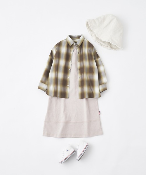 CIAOPANIC TYPY(チャオパニックティピー)の「■【KIDS】USAコットン配色ステッチワンピース(ワンピース・キッズ・グリーン/チャコールグレー/ベージュ系その他・S/L/M/XL/XXL)」の7枚目の写真
