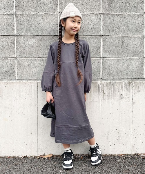 CIAOPANIC TYPY(チャオパニックティピー)の「■【KIDS】USAコットン配色ステッチワンピース(ワンピース・キッズ・グリーン/チャコールグレー/ベージュ系その他・S/L/M/XL/XXL)」の16枚目の写真