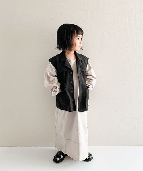 CIAOPANIC TYPY(チャオパニックティピー)の「■【KIDS】USAコットン配色ステッチワンピース(ワンピース・キッズ・グリーン/チャコールグレー/ベージュ系その他・S/L/M/XL/XXL)」の19枚目の写真