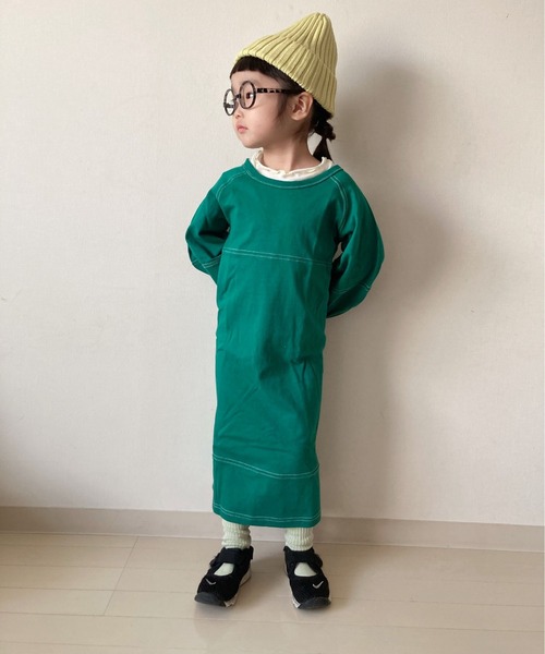 CIAOPANIC TYPY(チャオパニックティピー)の「■【KIDS】USAコットン配色ステッチワンピース(ワンピース・キッズ・グリーン/チャコールグレー/ベージュ系その他・S/L/M/XL/XXL)」の20枚目の写真