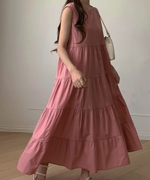ノースリーブティアードロングワンピース