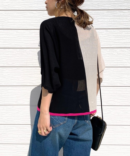 Q(キュー)の「バイカラーリラックスニット(ニット/セーター・レディース・ライトグレー/ブラック・MEDIUM)」の1枚目の写真