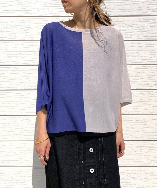 Q(キュー)の「バイカラーリラックスニット(ニット/セーター・レディース・ライトグレー/ブラック・MEDIUM)」の4枚目の写真