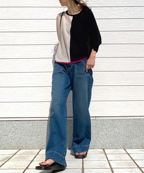 Q(キュー)の「バイカラーリラックスニット(ニット/セーター・レディース・ライトグレー/ブラック・MEDIUM)」の6枚目の写真