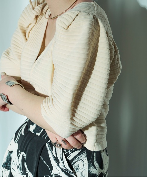 Ezick（エジック）の「Honey rib ハーフスリーブニット（その他トップス・レディース・ブルー/ブラック/ブラウン/ホワイト・FREE）」の6枚目の写真