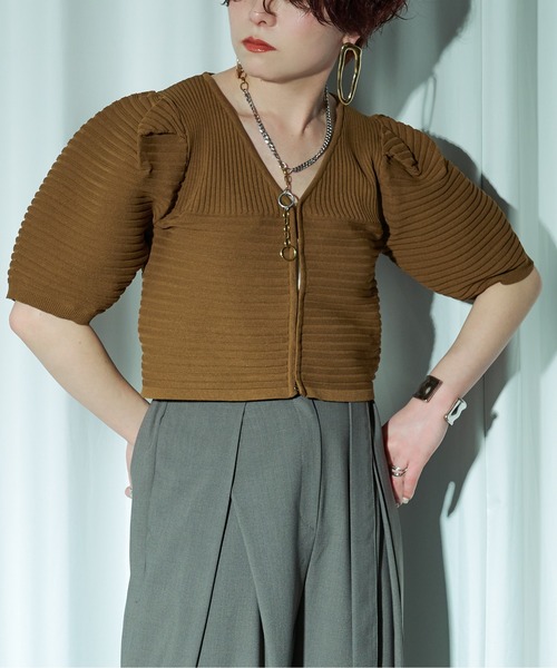 Ezick（エジック）の「Honey rib ハーフスリーブニット（その他トップス・レディース・ブルー/ブラック/ブラウン/ホワイト・FREE）」の10枚目の写真