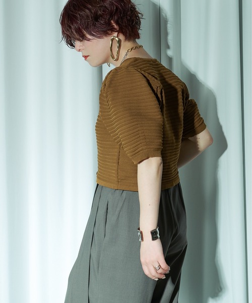 Ezick（エジック）の「Honey rib ハーフスリーブニット（その他トップス・レディース・ブルー/ブラック/ブラウン/ホワイト・FREE）」の21枚目の写真