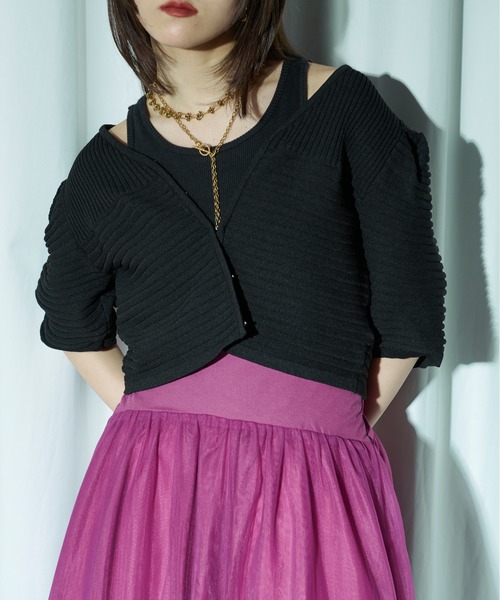 Ezick（エジック）の「Honey rib ハーフスリーブニット（その他トップス・レディース・ブルー/ブラック/ブラウン/ホワイト・FREE）」の15枚目の写真