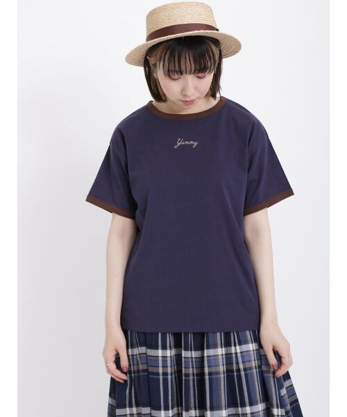Samansa Mos2（サマンサ モスモス）の「ロゴ刺繍リンガーTシャツ（Tシャツ/カットソー・レディース・モカ/オフホワイト/ネイビー/ベージュ・F）」の4枚目の写真