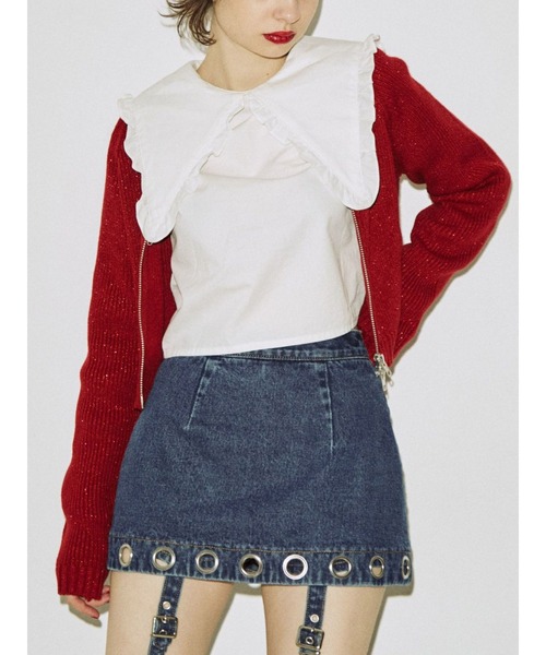 jouetie(ジュエティ)の「ダブルZIPカーデトップス【ニットカーディガン】(カーディガン/ボレロ・レディース・ブラック/ピンク/レッド/ブルー/グリーン・MEDIUM)」の5枚目の写真