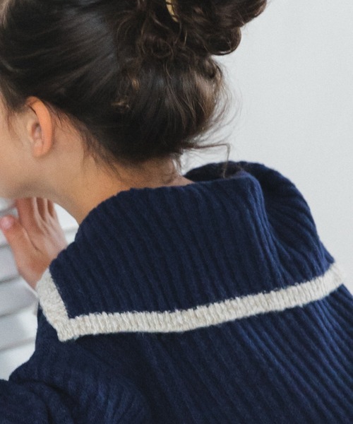 pairmanon（ペアマノン）の「セーラーカラー ニット（ニット/セーター・キッズ・ネイビー/グレイッシュベージュ/アイボリー・XS/S/M/L）」の4枚目の写真