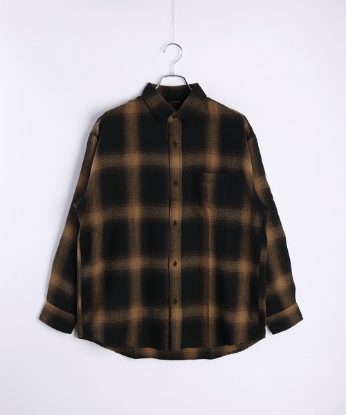 Limited Line Naive Magic(リミテッドラインナイーブマジック)の「Limited Line Naive Magic フランネルシャツ オンブレチェック ビックシルエット 長袖シャツ(シャツ/ブラウス・メンズ・ブラック系その他2/ネイビー/ホワイト/ブラック系その他/ブラック/ブラウン/ブラック系その他3/ダークグリーン/ブルー/ホワイト系その他/レッド/サックスブルー/ベージュ・L/M/XL)」の20枚目の写真