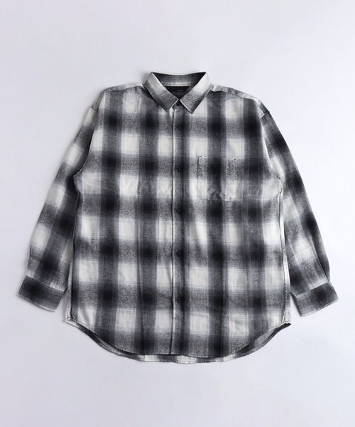 Limited Line Naive Magic（リミテッドラインナイーブマジック）の「Limited Line Naive Magic フランネルシャツ オンブレチェック ビックシルエット 長袖シャツ（シャツ/ブラウス・メンズ・ブラック系その他2/ネイビー/ホワイト/ブラック系その他/ブラック/ブラウン/ブラック系その他3/ダークグリーン/ブルー/ホワイト系その他/レッド/サックスブルー/ベージュ・L/M/XL）」の14枚目の写真