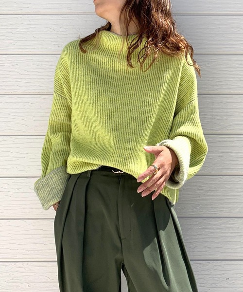 Q(キュー)の「ふわふわ畦編みニット(ニット/セーター・レディース・ライトグレー/ネイビー・MEDIUM)」の13枚目の写真