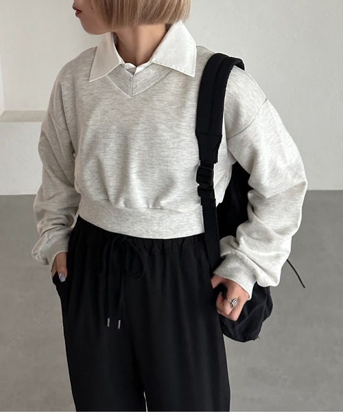 apres jour mignon(アプレジュールミニョン)の「マルチWAYクロップドスウェット【ZOZOTOWN限定アイテム】(スウェット・レディース・ネイビー/ブラック/ナチュラル・フリー/X-LARGE)」の5枚目の写真