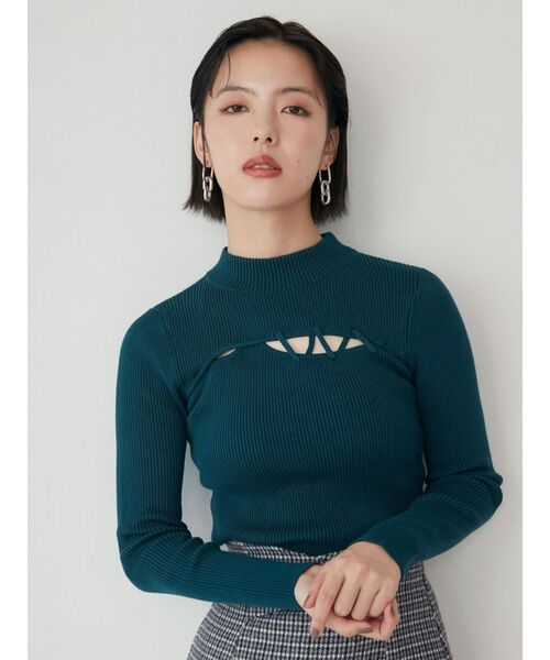 MURUA（ムルーア）の「レースアップリブニット（ニット/セーター・レディース・ブラック/ブルー/グリーン/アイボリー・FREE）」の10枚目の写真