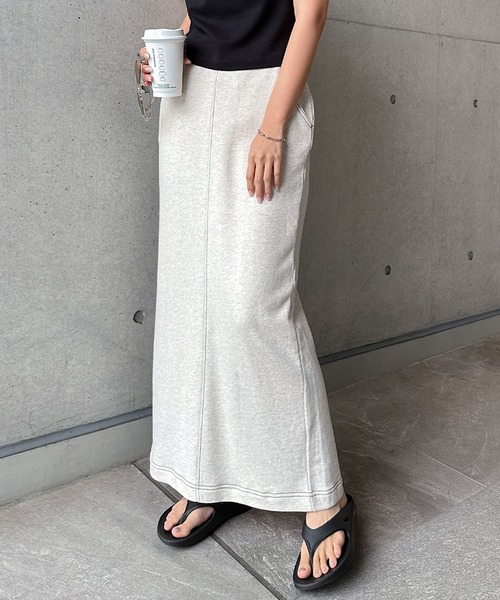 配色ステッチ裏毛コットンロングスカート（スカート）｜andme