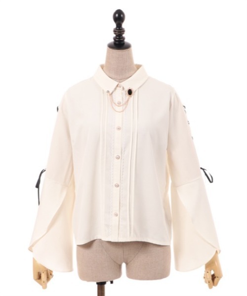 axes femme POETIQUE(アクシーズファムポエティック)の「ブローチ付フレアスリーブブラウス(シャツ/ブラウス・レディース・ワイン/キナリ/ブラック・MEDIUM)」の4枚目の写真