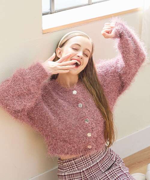 MAJESTIC LEGON（マジェスティックレゴン）の「前後2wayきらふわカーデ（ニット/セーター・レディース・ピンク/グレー/アイボリー/グリーン・MEDIUM）」の11枚目の写真