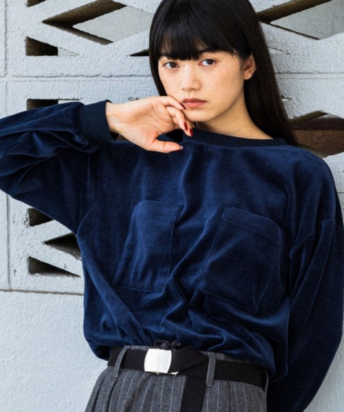 niko and...（ニコアンド）の「[MODE NORM CORE(モードノームコア)]ベロアミリタリモックネックプルオーバー（その他トップス・レディース・ネイビー/ライトグレー/ピンク・MEDIUM/LARGE）」の3枚目の写真