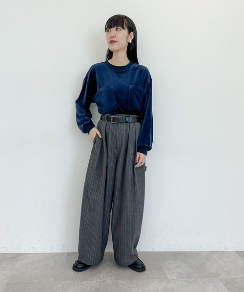 niko and...（ニコアンド）の「[MODE NORM CORE(モードノームコア)]ベロアミリタリモックネックプルオーバー（その他トップス・レディース・ネイビー/ライトグレー/ピンク・MEDIUM/LARGE）」の4枚目の写真