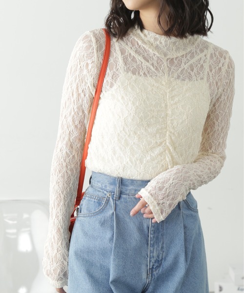 FREE'S MART(フリーズマート)の「レースハイネックシアーインナー(Tシャツ/カットソー・レディース・ブラック/オフホワイト・FREE)」の2枚目の写真