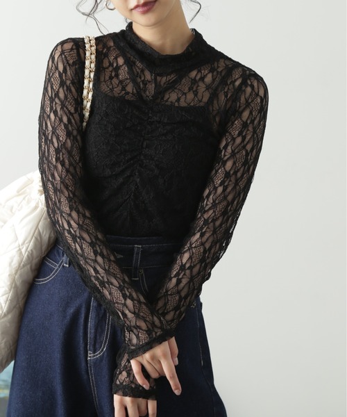 FREE'S MART(フリーズマート)の「レースハイネックシアーインナー(Tシャツ/カットソー・レディース・ブラック/オフホワイト・FREE)」の4枚目の写真