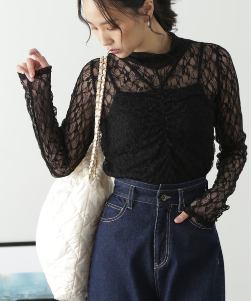 FREE'S MART(フリーズマート)の「レースハイネックシアーインナー(Tシャツ/カットソー・レディース・ブラック/オフホワイト・FREE)」の5枚目の写真