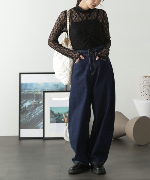 FREE'S MART(フリーズマート)の「レースハイネックシアーインナー(Tシャツ/カットソー・レディース・ブラック/オフホワイト・FREE)」の9枚目の写真