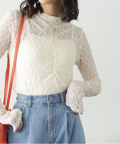 FREE'S MART(フリーズマート)の「レースハイネックシアーインナー(Tシャツ/カットソー・レディース・ブラック/オフホワイト・FREE)」の11枚目の写真