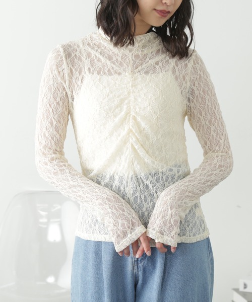 FREE'S MART(フリーズマート)の「レースハイネックシアーインナー(Tシャツ/カットソー・レディース・ブラック/オフホワイト・FREE)」の14枚目の写真