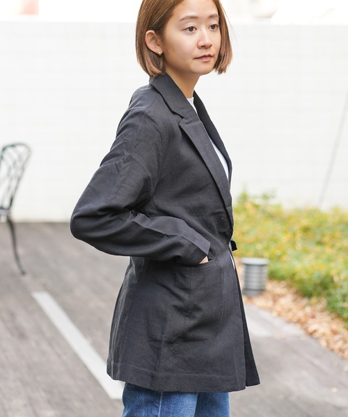 roial（ロイアル）の「JACKET/ROIAL(ロイアル)リネンジャケット（テーラードジャケット・レディース・ブラック/ナチュラル・MEDIUM/SMALL）」の11枚目の写真