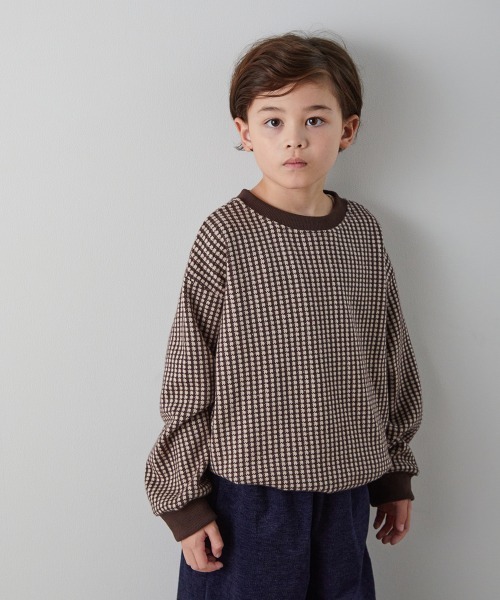 riziere（リジェール）の「ブロックチェックニットソートップス（ニット/セーター・キッズ・ブラック/ブラウン・90/100/110/120/130/140/150）」の2枚目の写真