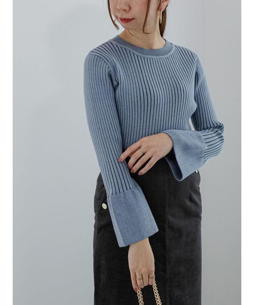 Te chichi（テチチ）の「配色リブフレアスリーブニット（ニット/セーター・レディース・オフホワイト/ブルー/チャコールグレー・F）」の8枚目の写真