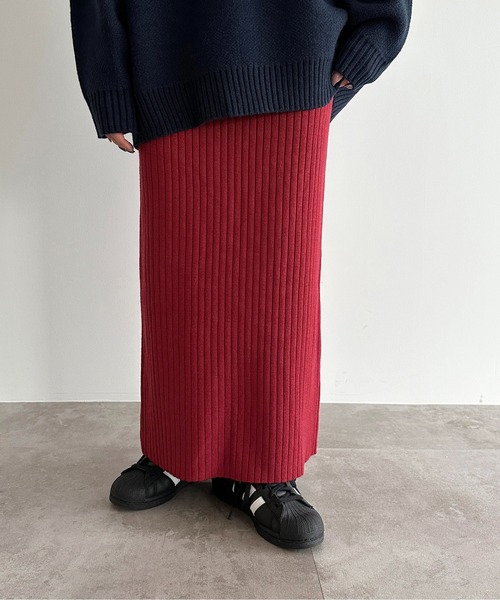 apres jour mignon(アプレジュールミニョン)の「リブニットスカート【ZOZOTOWN限定アイテム】(スカート・レディース・グレイッシュベージュ/ブラック/レッド/ブルー/チャコールグレー/ダークブラウン/アイボリー・MEDIUM/X-LARGE/SMALL)」の13枚目の写真