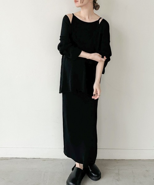 セール】【サイズ展開あり】2WAYアメリカンスリーブロングニット