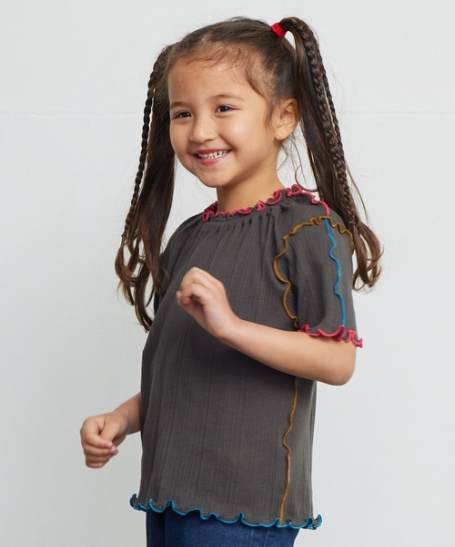 HOGAN RANCH WEAR(ホーガンランチウエア)の「メローリブハンソデカットソー(80~150cm)(Tシャツ/カットソー・キッズ・チャコール/ラベンダー/ライトグリーン・80/90/100/110/120/130/140/150)」の1枚目の写真