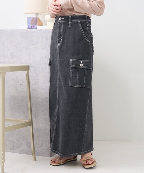 FREAK'S STORE（フリークスストア）の「SOMETHING × FREAK'S STORE/サムシング 別注 CARGO CURVE SKIRT/カーゴカーブスカート/デニムスカート（デニムスカート・レディース・ブラック/オリーブ/ネイビー・SMALL/MEDIUM）」の5枚目の写真
