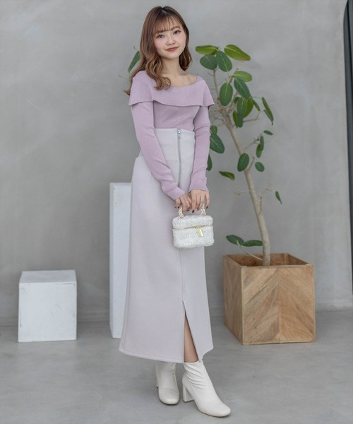 clear(クリア)の「オフショルデザイン長袖ニットトップス≪2024SS新作≫(ニット/セーター・レディース・ピンク/ブラック/オフホワイト・F)」の12枚目の写真