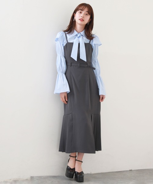 Cheek(チーク)の「サイドプリーツキャミワンピース(ワンピース・レディース・チャコールグレー/ブラック/モカ・MEDIUM)」の15枚目の写真