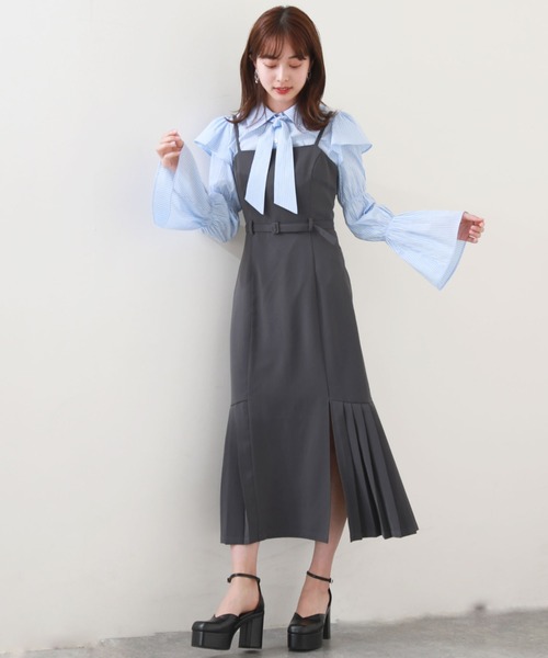 Cheek(チーク)の「サイドプリーツキャミワンピース(ワンピース・レディース・チャコールグレー/ブラック/モカ・MEDIUM)」の16枚目の写真
