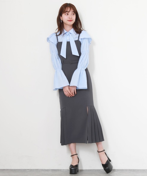 Cheek(チーク)の「サイドプリーツキャミワンピース(ワンピース・レディース・チャコールグレー/ブラック/モカ・MEDIUM)」の18枚目の写真