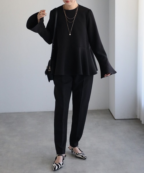 Bonjour Sagan(ボンジュールサガン)の「ハイウエストテーパードパンツ(その他パンツ・レディース・ライトベージュ/ブラック・FREE)」の11枚目の写真