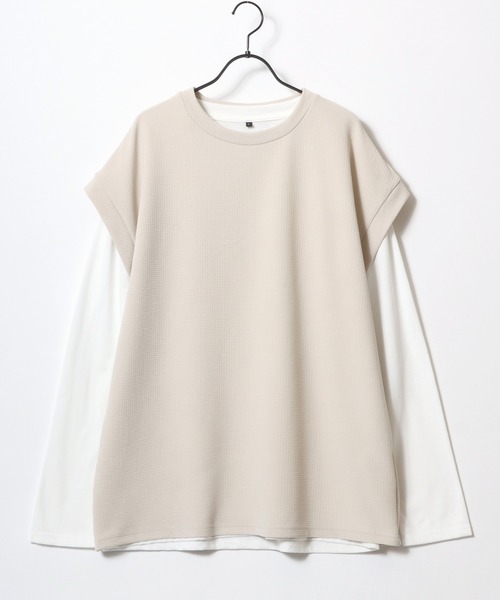 SITRY(シトリー)の「3WAY Cut Vest & Long Sleeve T-shirt/エンボスジャガードベスト & 長袖Tシャツ ロンT(ベスト・メンズ・グレイッシュベージュ/ブラック/ダークグレー・LL/L/M)」の2枚目の写真