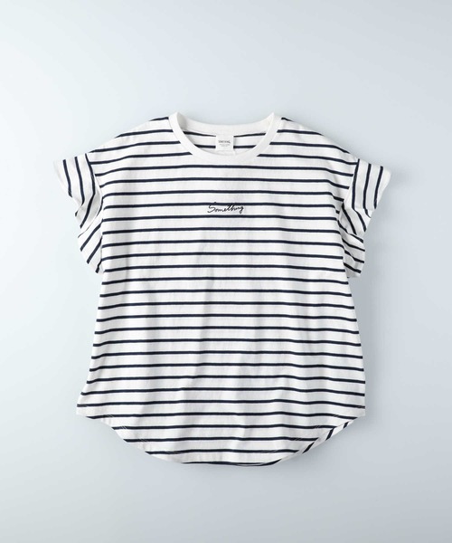 SOMETHING(サムシング)の「SOMETHING(サムシング)エンジェルスリーブTシャツ(Tシャツ/カットソー・レディース・ホワイト×ネイビー・M/L)」の1枚目の写真