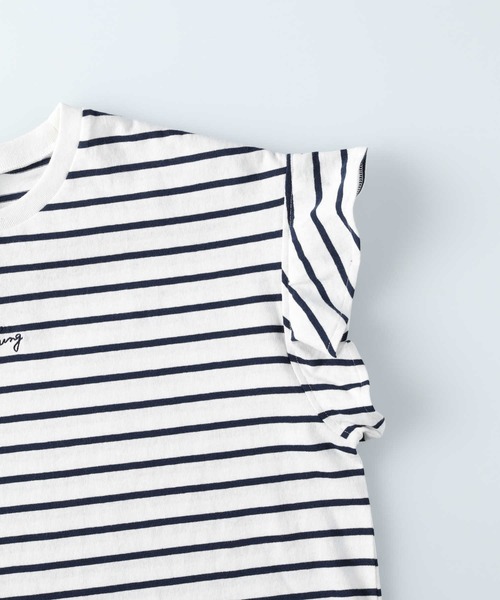 SOMETHING(サムシング)の「SOMETHING(サムシング)エンジェルスリーブTシャツ(Tシャツ/カットソー・レディース・ホワイト×ネイビー・M/L)」の4枚目の写真