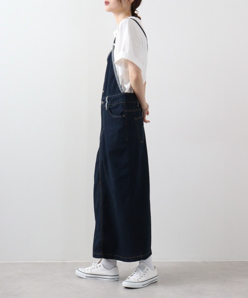 atONE(アットワン)の「atONE デニムマキシ丈スカートサロペット(サロペット/オーバーオール・レディース・ブルー/ネイビー・LL/3L/4L/L/M)」の3枚目の写真