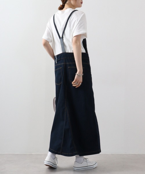 atONE(アットワン)の「atONE デニムマキシ丈スカートサロペット(サロペット/オーバーオール・レディース・ブルー/ネイビー・LL/3L/4L/L/M)」の4枚目の写真